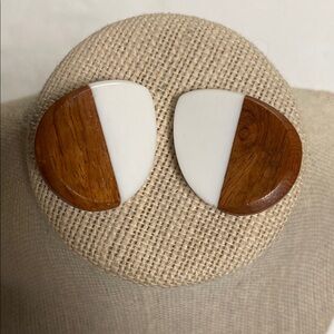 Brown and White Geometric Clip Earrings